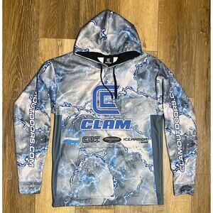 Clam Pro Icearmour Fishing Hoodie Sweatshirt Mens Medium Blue White Outdoorsman